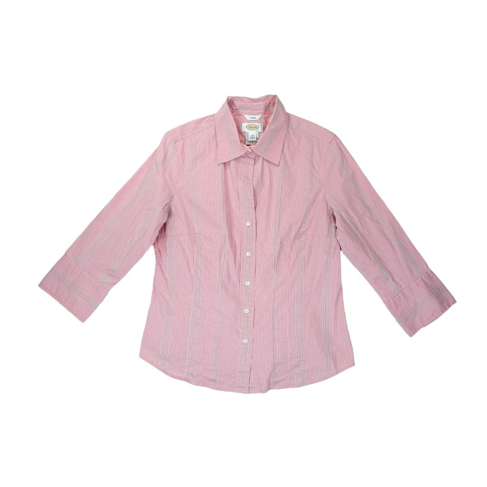 Vintage Talbots Pink Striped 3/4 Sleeve Stretch Button-Up Shirt Medium